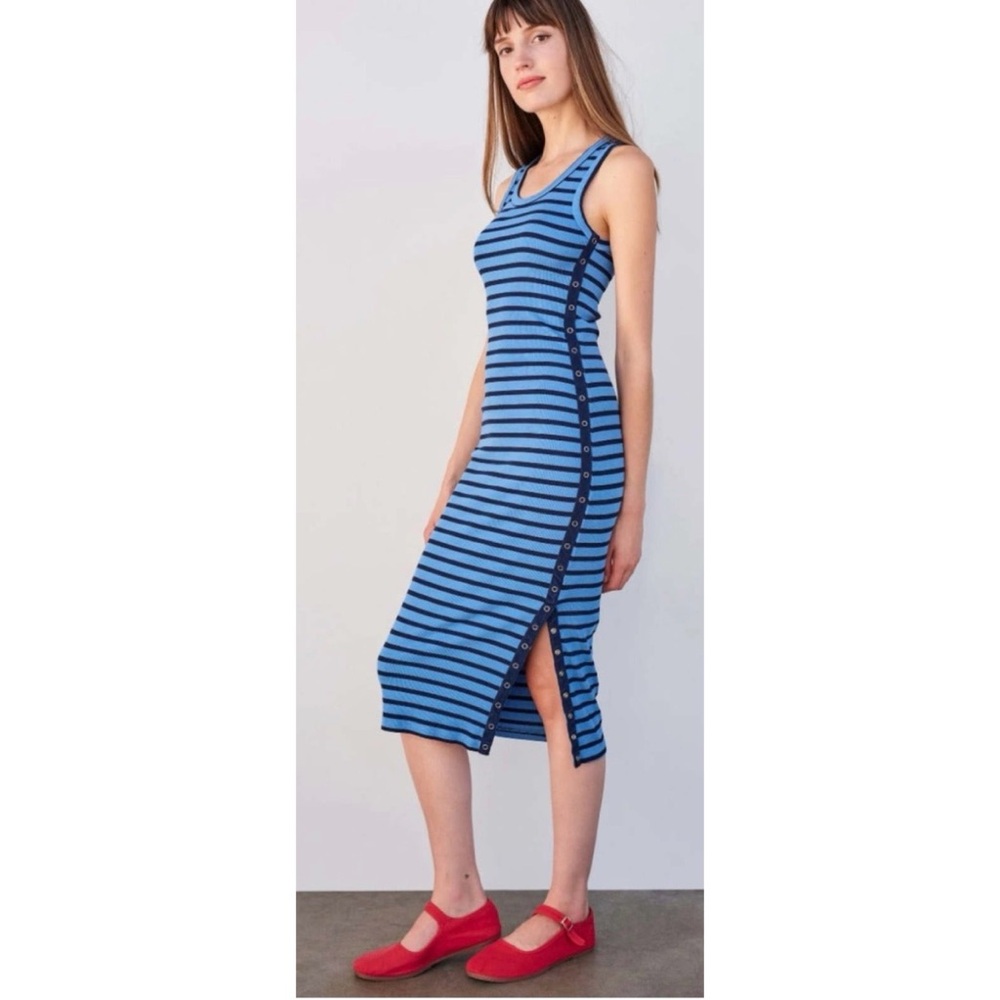 Anthropologie Sundry Striped Azure Blue Bodycon Dress Size XL Like Brand New